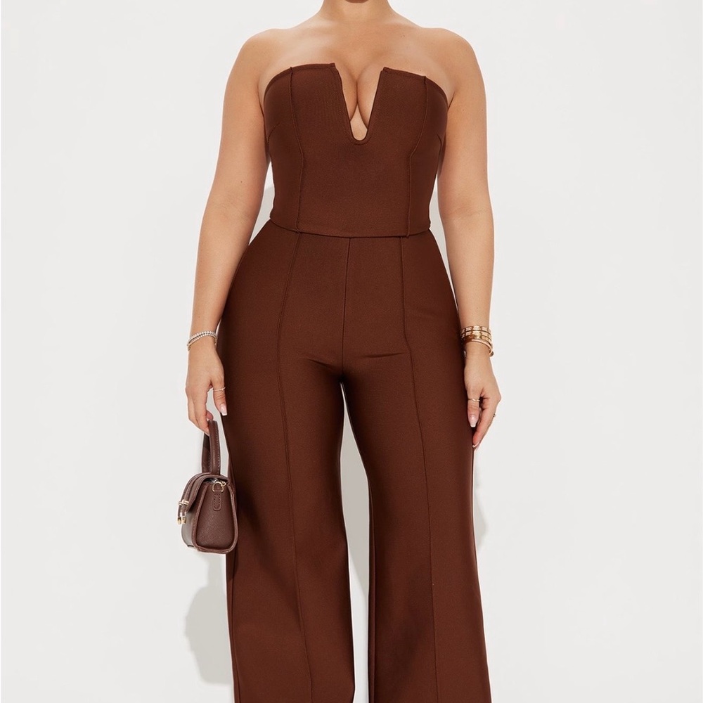 Fashion Nova Chocolate Strapless Jumpsuit